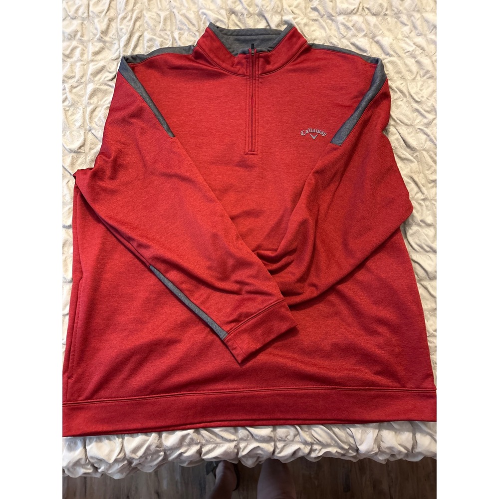 Callaway Mens XXL Red Heather Quarter Zip Fleece Pullover Golf Jacket BW1087